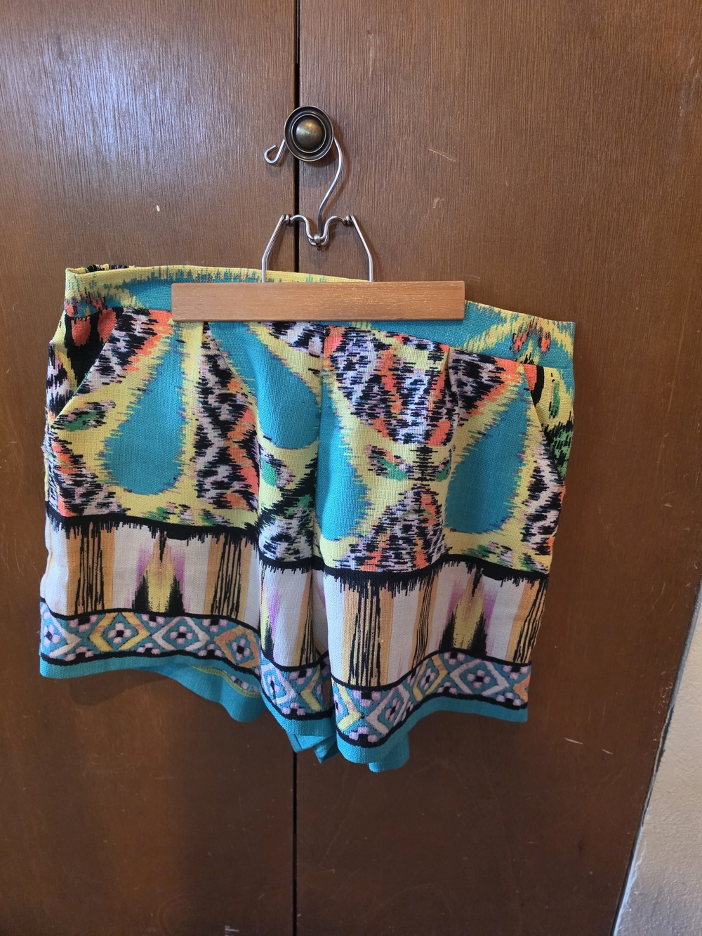 Gianni Bini Turquoise Multicolor Geometric High-Waist Shorts